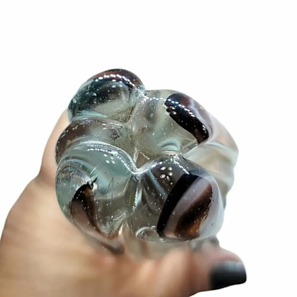 Hand Blown Art Glass Sculpture Brown, White, Clear - Picture 6 of 8